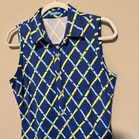 J. McLaughlin Athletic Polo Dress Size Medium Blue and Yellow - Picture 2 of 5